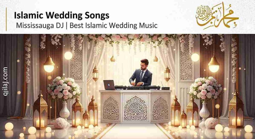 Islamic wedding celebration in Mississauga featuring a DJ, soft glowing lights, and cultural wedding decor for Nikkah and Walima.