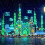 Futuristic 2026 WordPress featured image showing digital prayer times display for Buffalo NY with neon style Fajr 5:41, Dhuhr 1:21, Asr 4:22, Maghrib 4:41, Isha 2:15