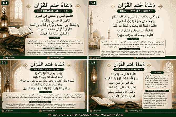 Dua Khatam Al Quran Arabic with Urdu and English Translation after Completing Quran
