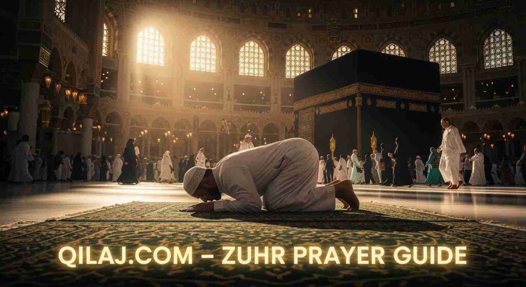 Muslim man performing Zuhr prayer in Medina with correct Salah positions – qilaj.com