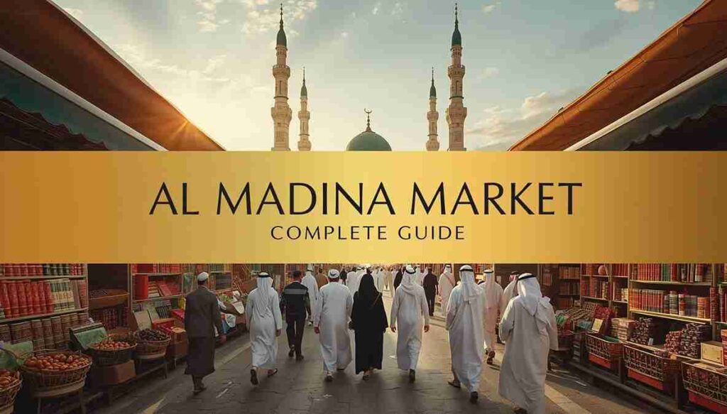 Al Madina Market Madinah complete shopping guide banner near Masjid Nabawi