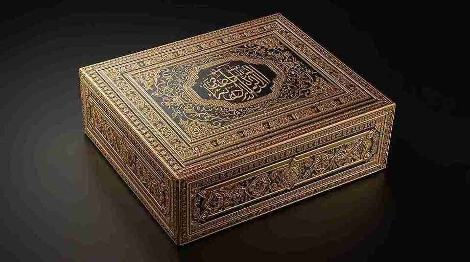Luxury Metal Quran Box Side Angle Detailed Premium Metal Craft