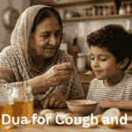 Islamic Dua for Cough relief and spiritual healing with Quranic verses and prayer beads.