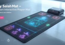 My Salah Mat for Adults – Smart Interactive Prayer Mat with 25 Touch Keys, Surahs, Duas & Speaker | Buy Online in Pakistan My Salah Mat smart interactive prayer rug for adults and kids, showing all digital features including glowing touch keys, speaker, and padded layer