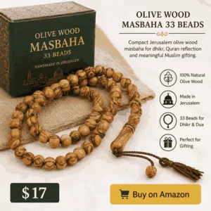 Olive Wood Masbaha 33 Beads Handmade Jerusalem Prayer Tasbih