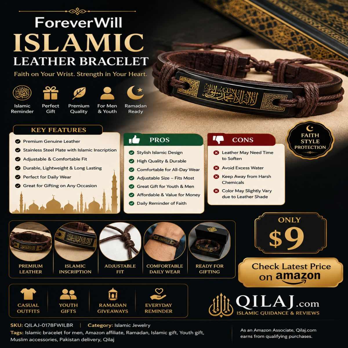 ForeverWill Islamic Leather Bracelet review for daily wear and Muslim gifts