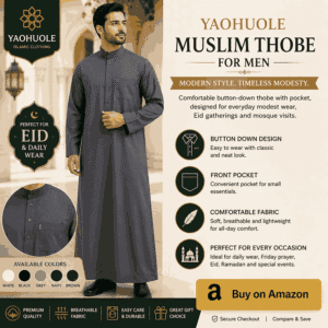 YAOHUOLE Muslim Thobe for Men Button Down Modest Islamic Clothing